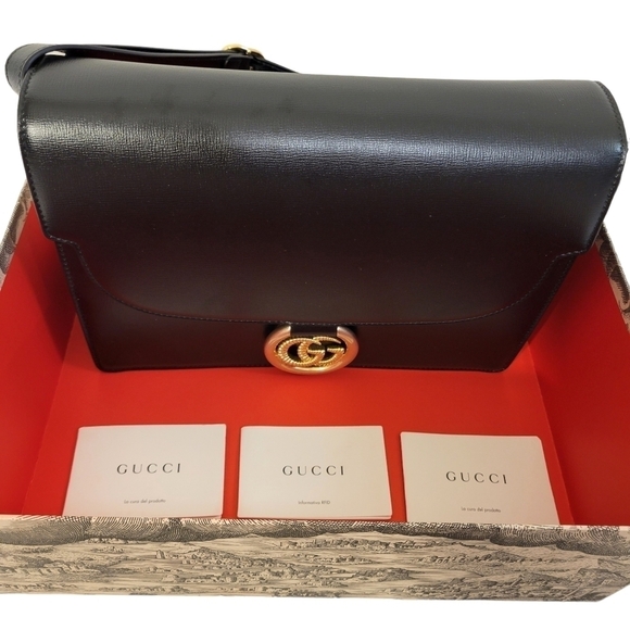 Gucci Black Leather GG Ring Azalea Shoulder Flap Bag Complete Set EUC - Picture 4 of 16